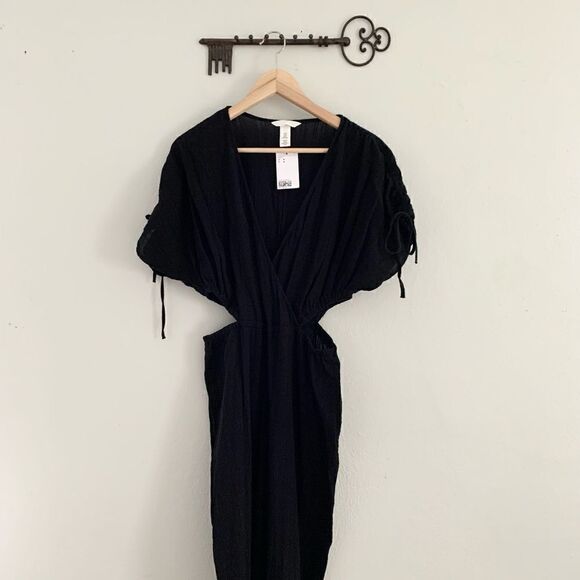 H&M long black cotton romper with side cut outs NWT size medium - Picture 1 of 8